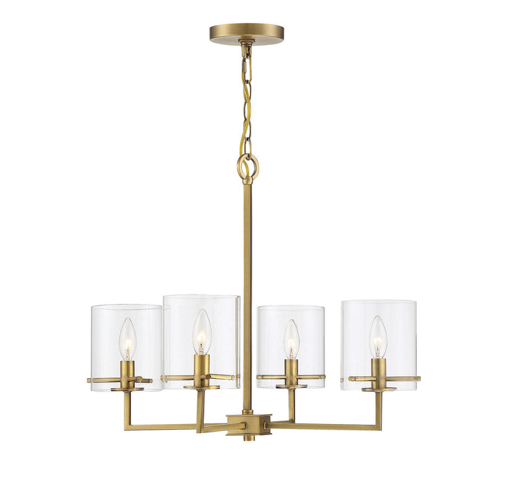 Meridian M10076NB Four Light Chandelier, Natural Brass