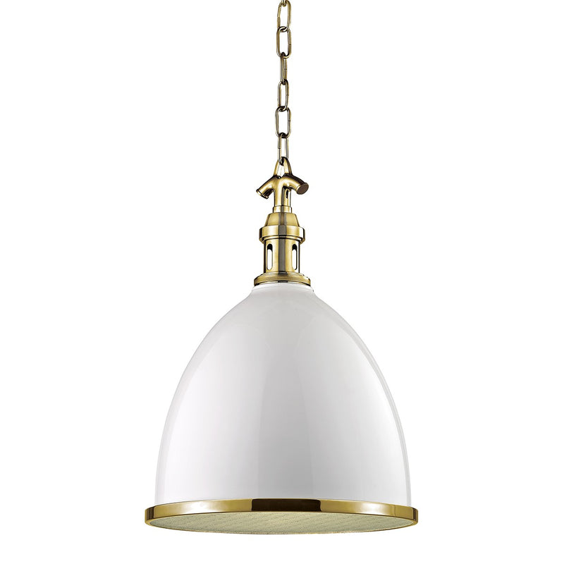 Hudson Valley 7714-WAGB One Light Pendant, White/Aged Brass