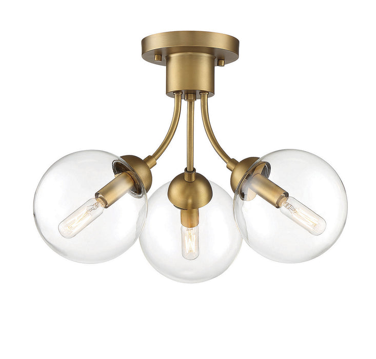 Meridian M60060NB Three Light Semi-Flush Mount, Natural Brass