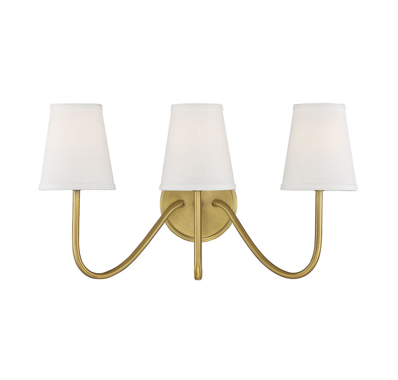 Meridian M90056NB Three Light Wall Sconce, Natural Brass