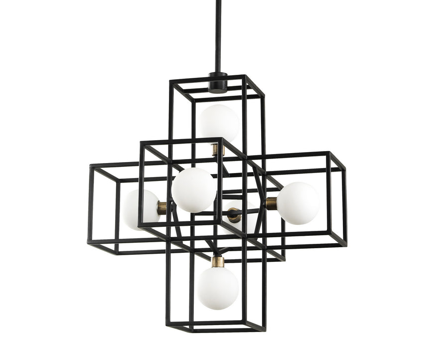 Varaluz 325P06CBHG Six Light Pendant, Carbon/Havana Gold