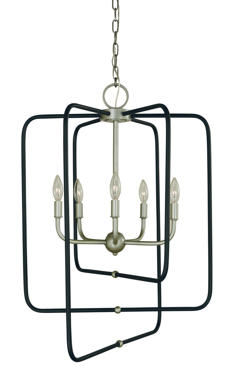 Framburg 5427 SP/MBLACK Five Light Foyer Chandelier, Satin Pewter w/Matte Black
