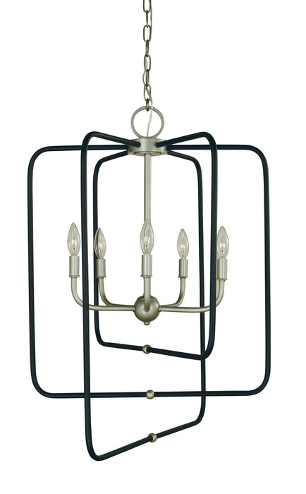 Framburg 5427 SP/MBLACK Five Light Foyer Chandelier, Satin Pewter w/Matte Black