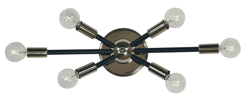 Framburg 5015 PN/MBLACK Six Light Wall Sconce, Polished Nickel w/Matte Black
