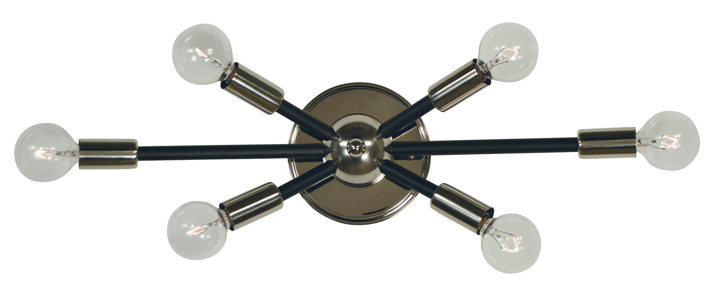 Framburg 5015 PN/MBLACK Six Light Wall Sconce, Polished Nickel w/Matte Black