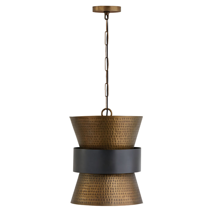 Capital Lighting 330416PZ One Light Pendant, Patinaed Brass and Dark Zinc