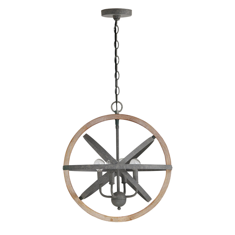 Capital Lighting 330544IW Four Light Pendant, Iron and Wood