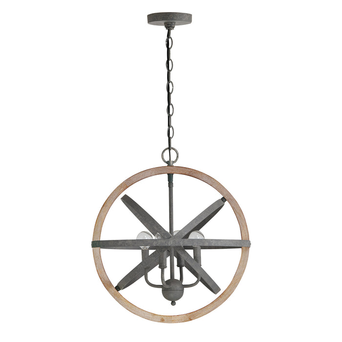 Capital Lighting 330544IW Four Light Pendant, Iron and Wood