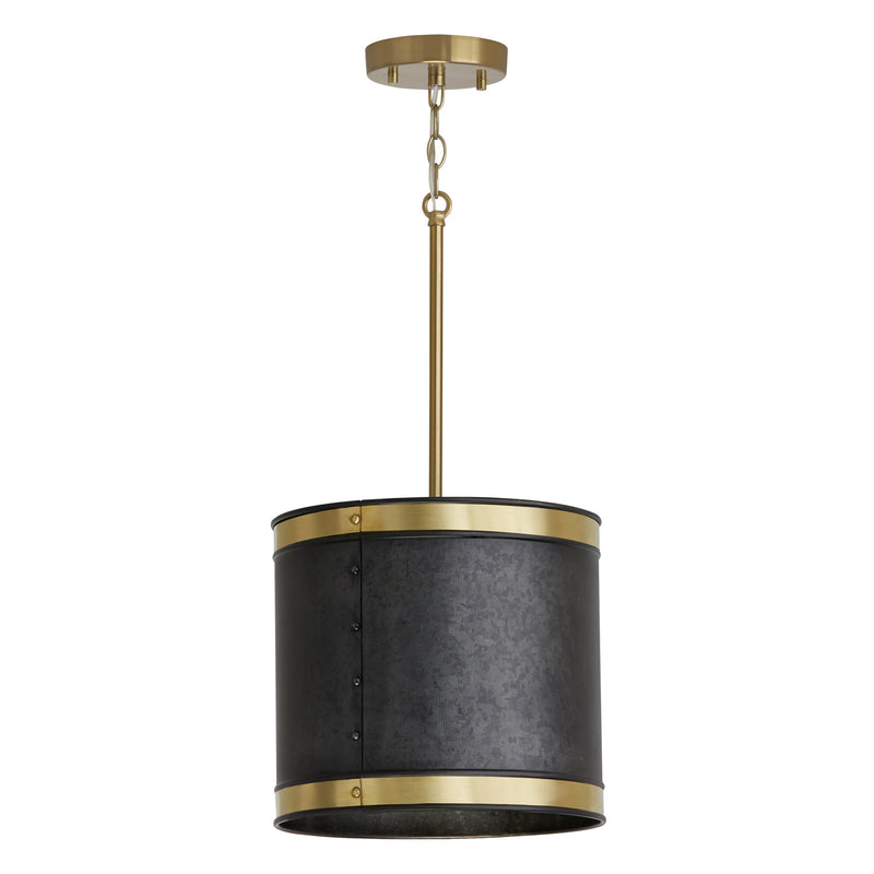 Capital Lighting 335611GB One Light Pendant, Galvanized Black and True Brass