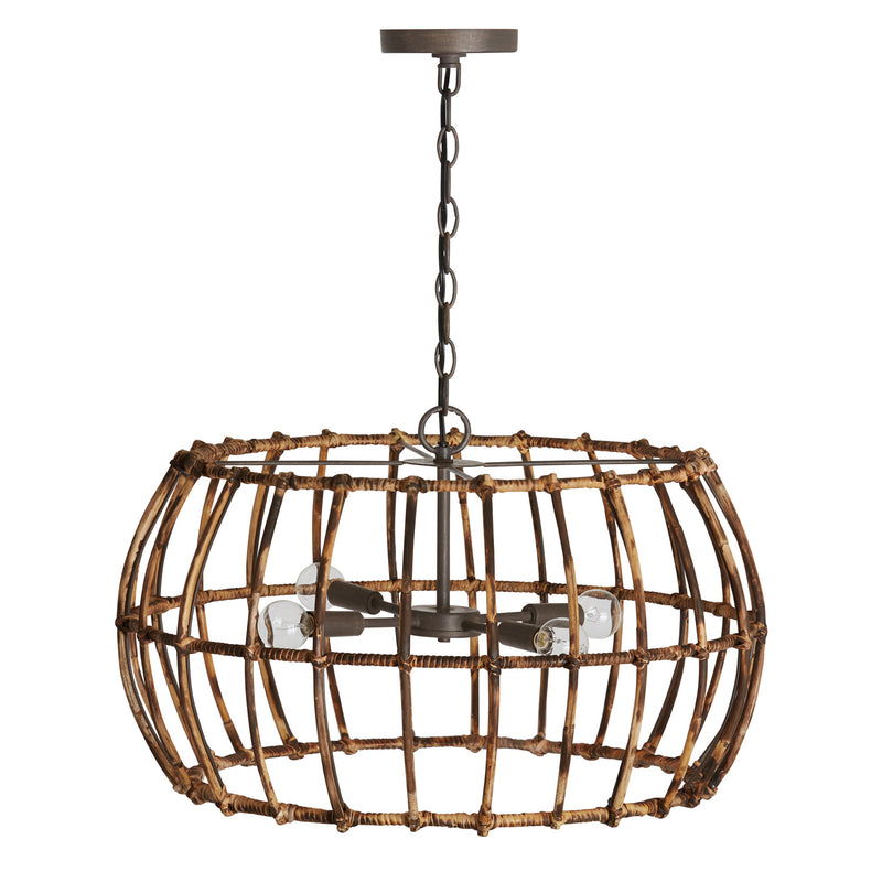 Capital Lighting 335742BY Four Light Pendant, Blazed Rattan and Nordic Grey