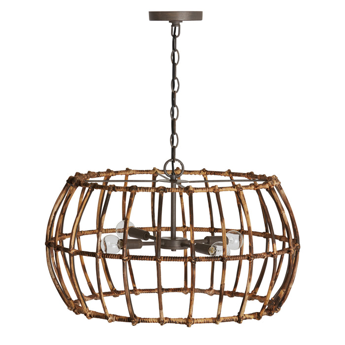 Capital Lighting 335742BY Four Light Pendant, Blazed Rattan and Nordic Grey