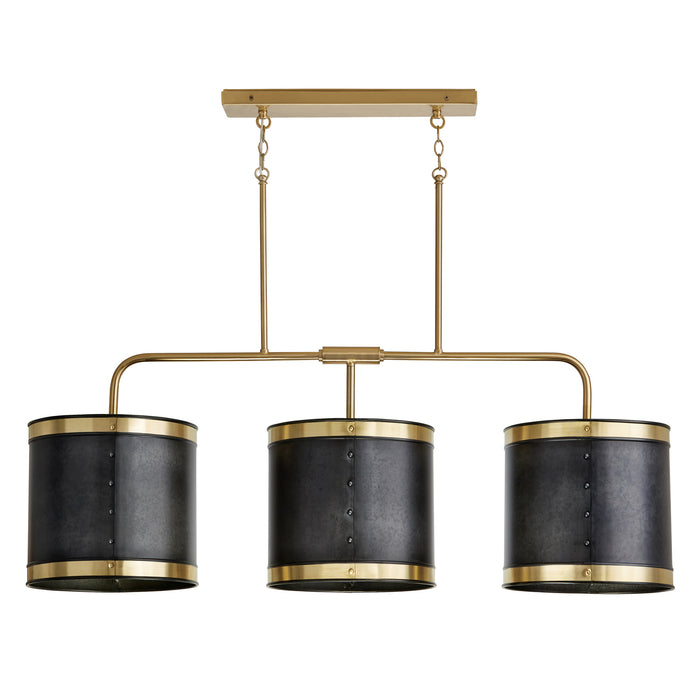 Capital Lighting 835631GB Three Light Island Pendant, Galvanized Black and True Brass