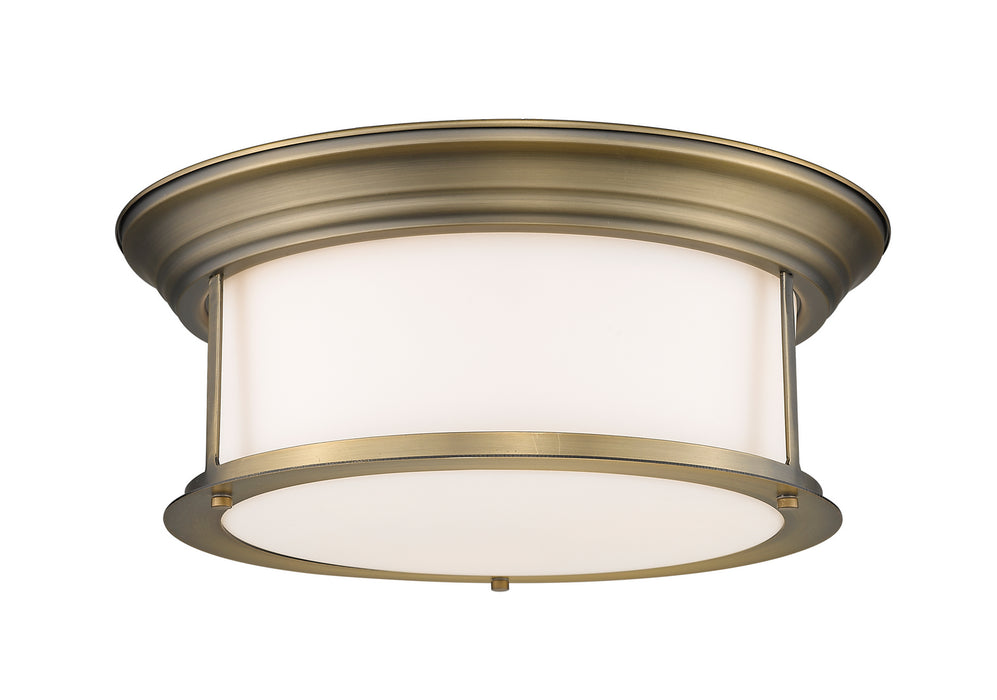 Z-Lite 2011F16-HBR Three Light Flush Mount, Heritage Brass