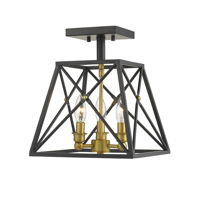 Z-Lite 447SF-MB-OBR Three Light Semi Flush Mount, Matte Black + Olde Brass
