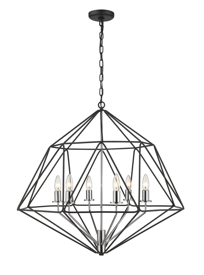 Z-Lite 918-30MB-CH Six Light Chandelier, Matte Black + Chrome