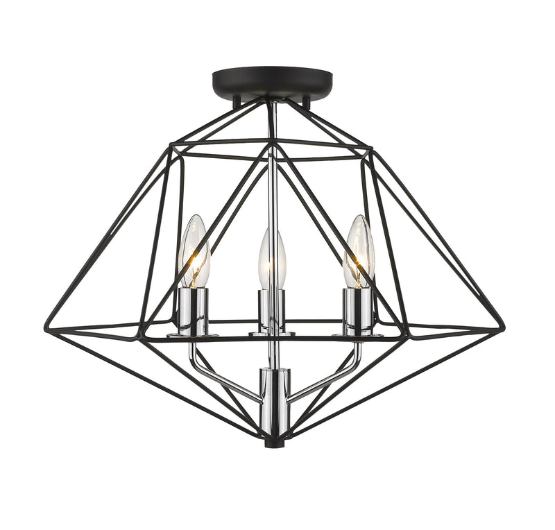 Z-Lite 918SF-MB-CH Three Light Semi Flush Mount, Matte Black + Chrome