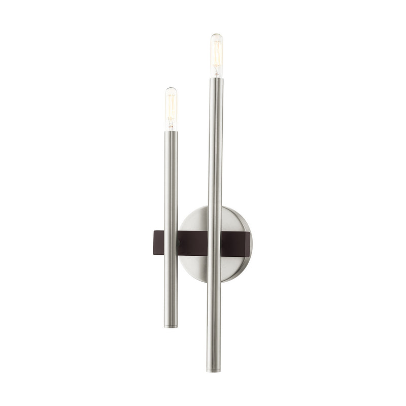 Livex Lighting 15582-91 Two Light Wall Sconce, Brushed Nickel w/ Bronzes
