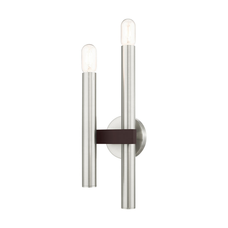 Livex Lighting 15832-91 Two Light Wall Sconce, Brushed Nickel w/ Bronzes