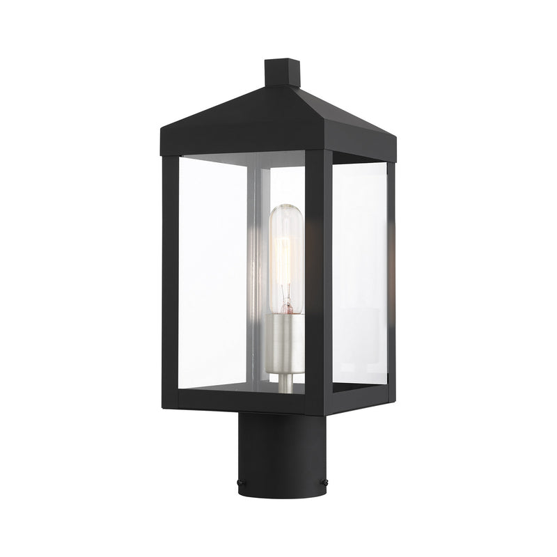 Livex Lighting 20590-04 One Light Outdoor Post Top Lantern, Black w/ Brushed Nickel Cluster