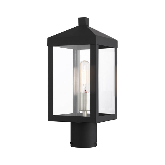Livex Lighting 20590-04 One Light Outdoor Post Top Lantern, Black w/ Brushed Nickel Cluster