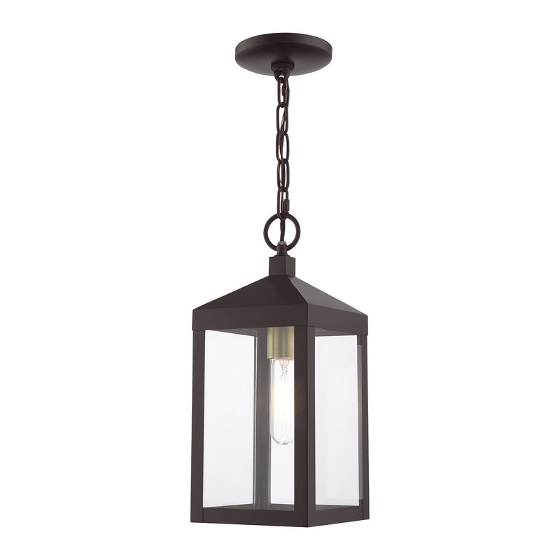 Livex Lighting 20591-07 One Light Outdoor Pendant, Bronze w/ Antique Brass Cluster