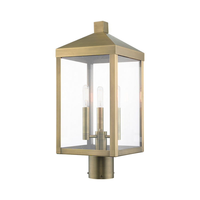 Livex Lighting 20592-01 Three Light Outdoor Post Top Lantern, Antique Brass