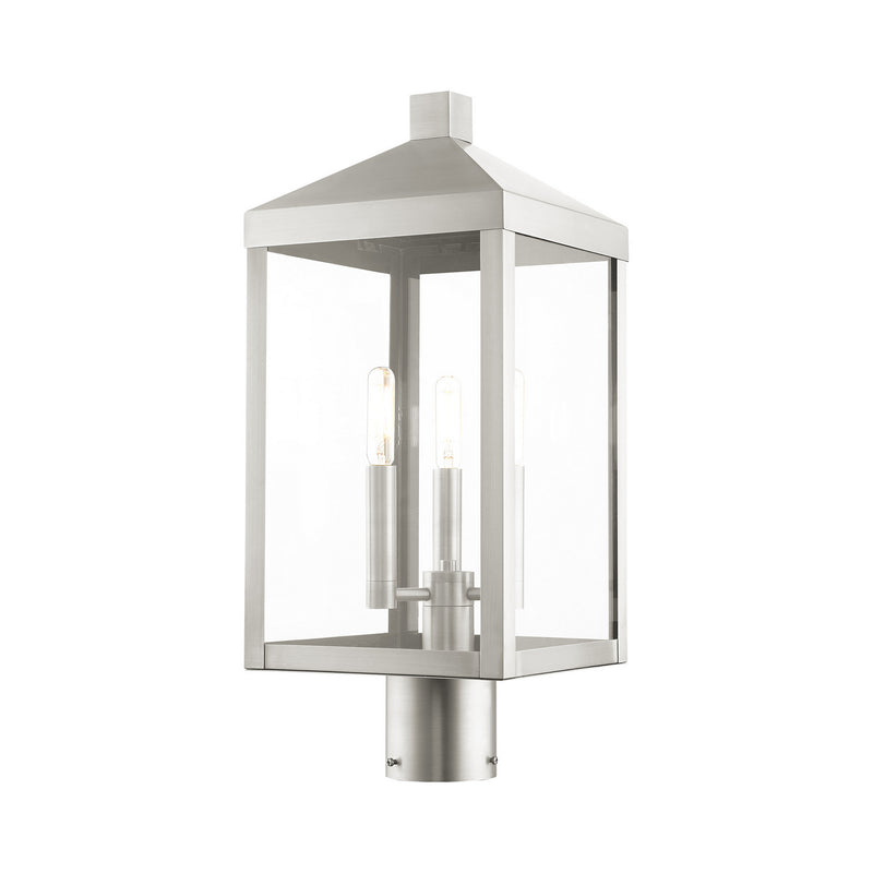 Livex Lighting 20592-91 Three Light Outdoor Post Top Lantern, Brushed Nickel