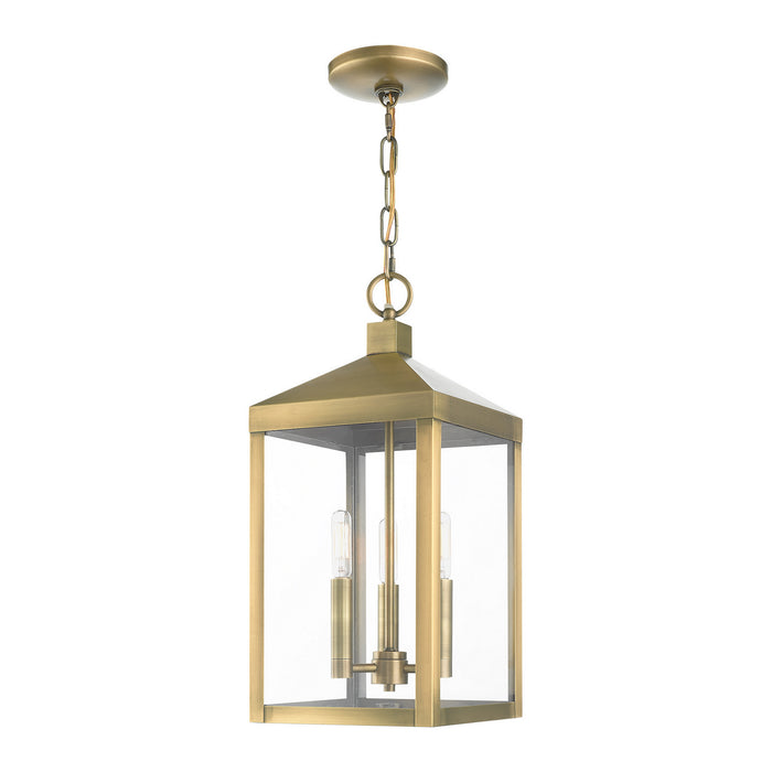 Livex Lighting 20593-01 Three Light Outdoor Pendant, Antique Brass
