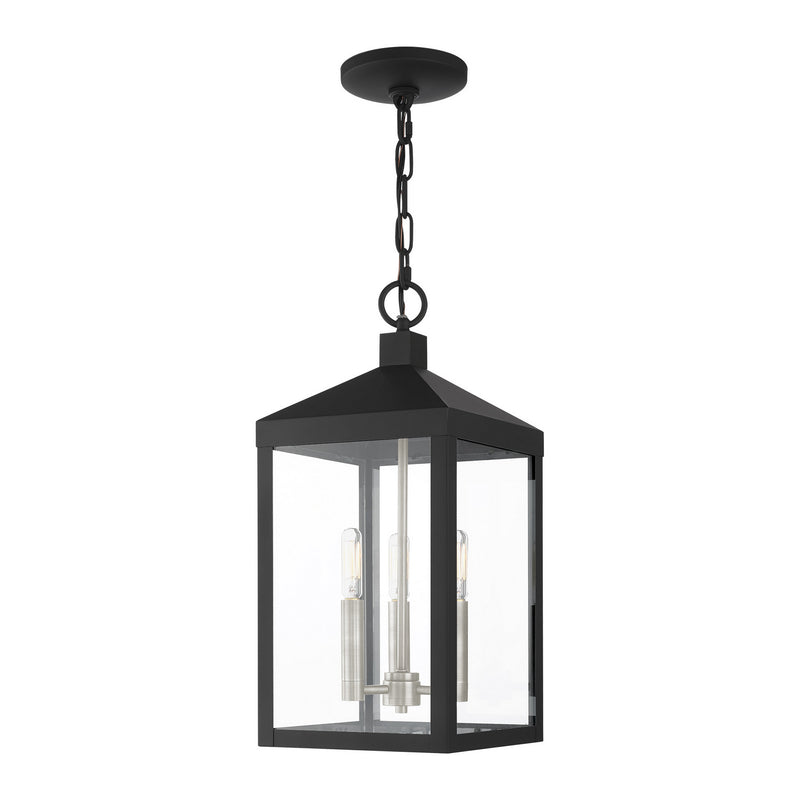 Livex Lighting 20593-04 Three Light Outdoor Pendant, Black w/ Brushed Nickel Cluster