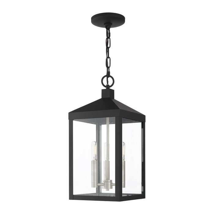 Livex Lighting 20593-04 Three Light Outdoor Pendant, Black w/ Brushed Nickel Cluster