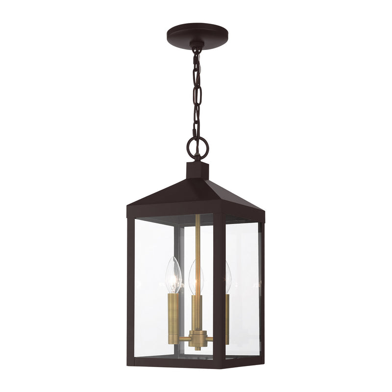 Livex Lighting 20593-07 Three Light Outdoor Pendant, Bronze w/ Antique Brass Cluster