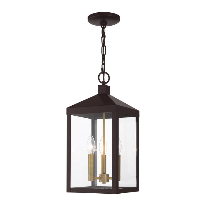 Livex Lighting 20593-07 Three Light Outdoor Pendant, Bronze w/ Antique Brass Cluster