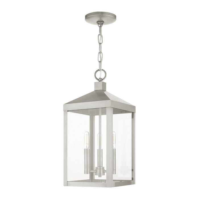 Livex Lighting 20593-91 Three Light Outdoor Pendant, Brushed Nickel
