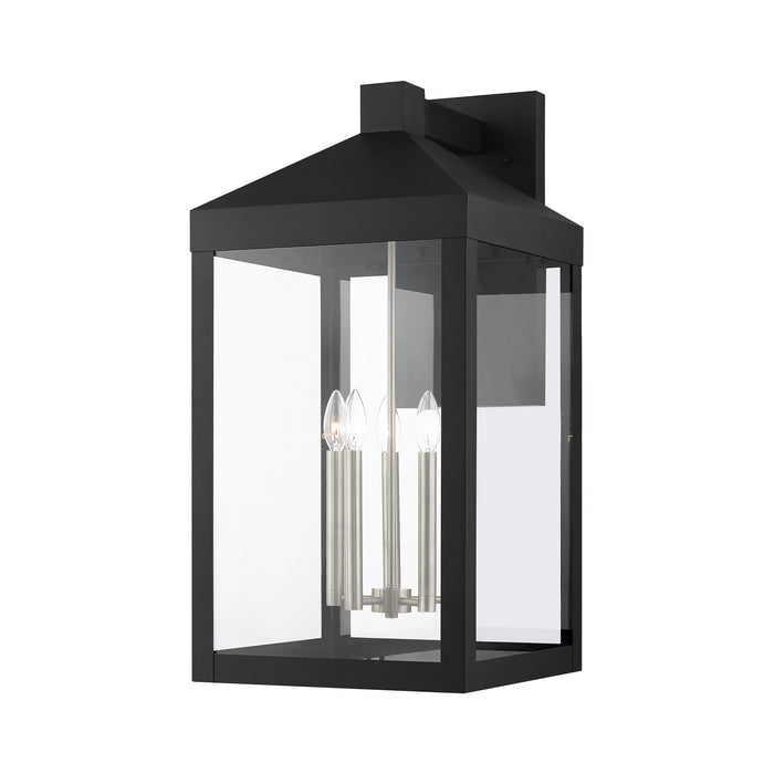 Livex Lighting 20598-04 Five Light Outdoor Wall Lantern, Black w/ Brushed Nickel Cluster