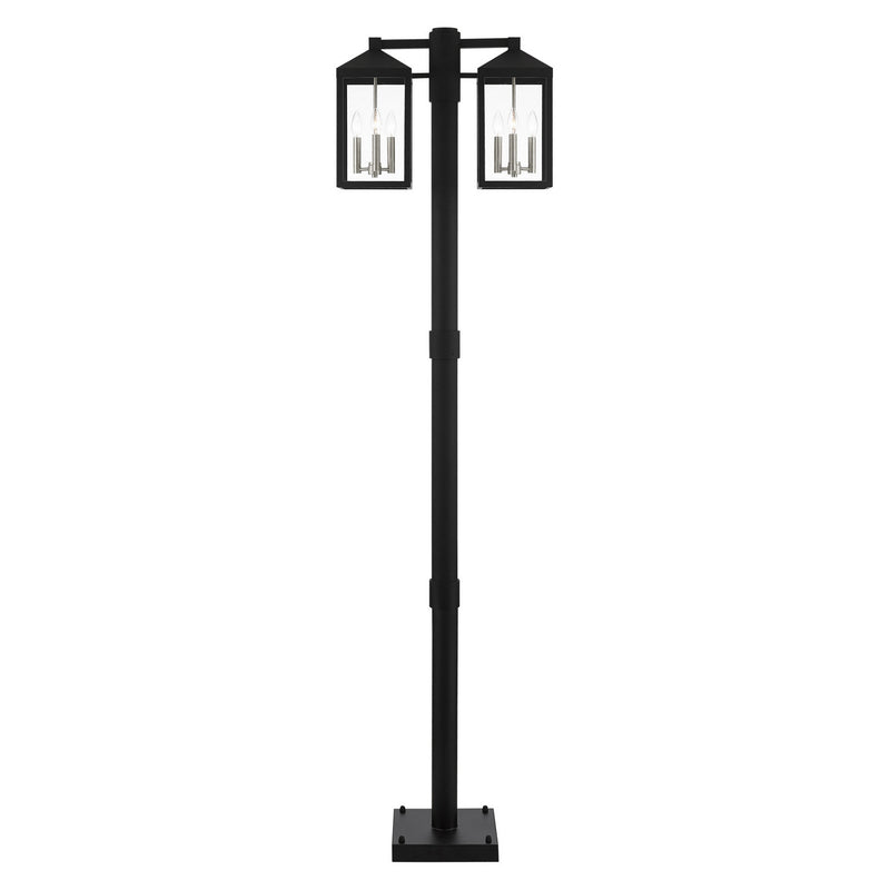 Livex Lighting 20599-04 Six Light Outdoor Post Light, Black w/ Brushed Nickel Cluster and Stainless Steel Post