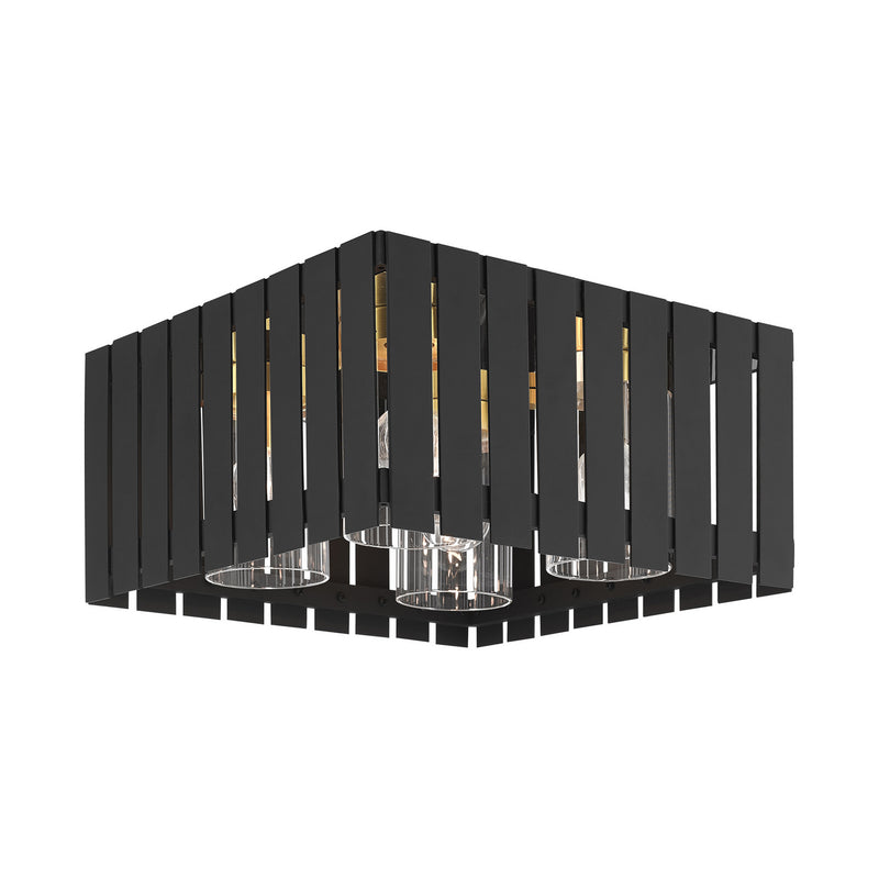 Livex Lighting 20754-04 Four Light Outdoor Flush Mount, Black w/ Satin Brasss