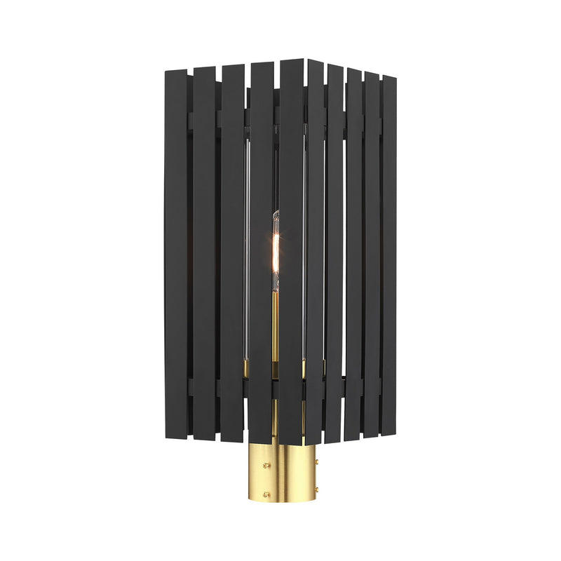 Livex Lighting 20756-04 One Light Outdoor Post Top Lantern, Black w/ Satin Brasss