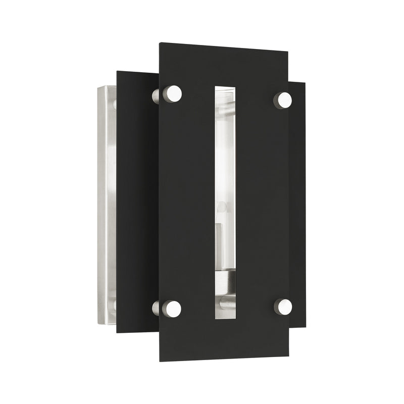 Livex Lighting 21771-04 One Light Outdoor Wall Lantern, Black w/ Brushed Nickels