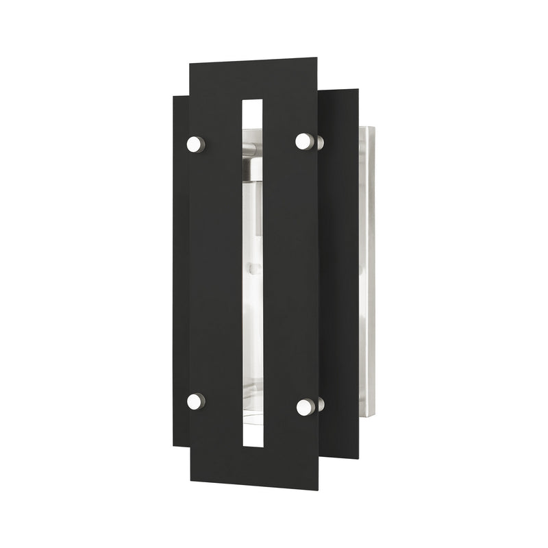 Livex Lighting 21772-04 One Light Outdoor Wall Lantern, Black w/ Brushed Nickels