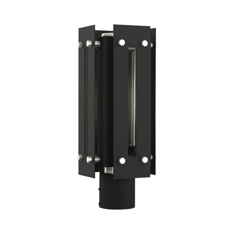 Livex Lighting 21774-04 One Light Outdoor Post Top Lantern, Black w/ Brushed Nickels
