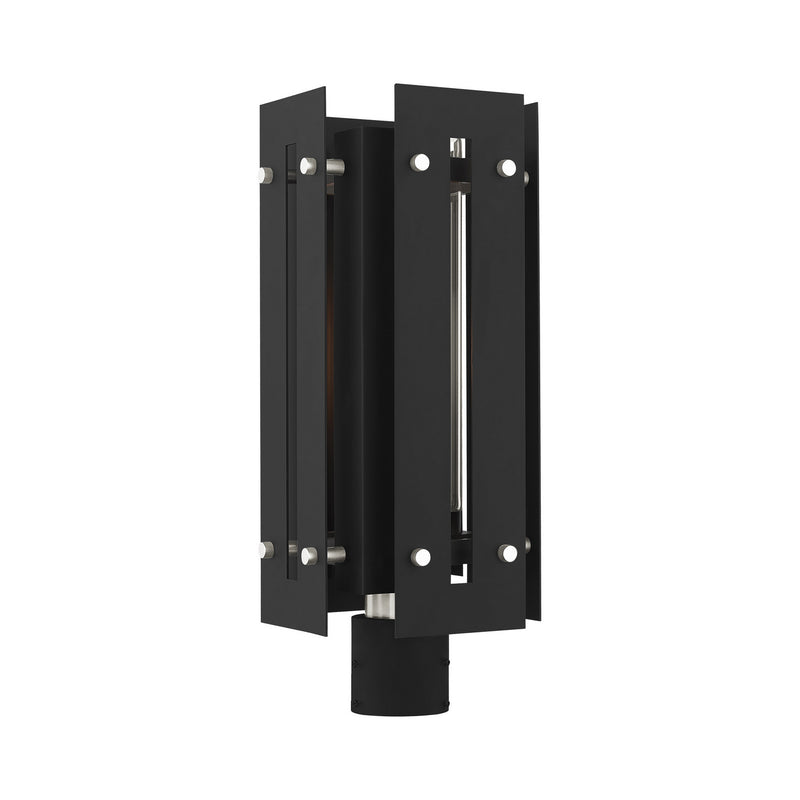 Livex Lighting 21776-04 One Light Outdoor Post Top Lantern, Black w/ Brushed Nickels