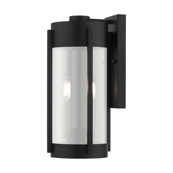 Livex Lighting 22382-04 Two Light Outdoor Wall Lantern, Black w/ Brushed Nickels