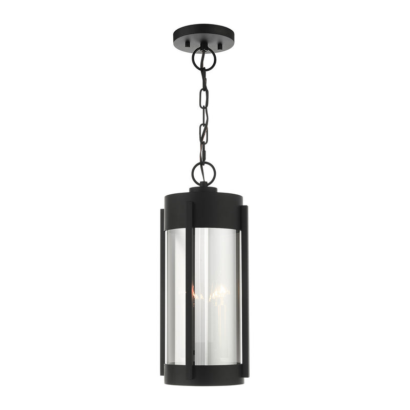 Livex Lighting 22385-04 Two Light Outdoor Pendant, Black w/ Brushed Nickels