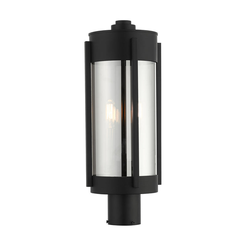 Livex Lighting 22386-04 Two Light Outdoor Post Top Lantern, Black w/ Brushed Nickels