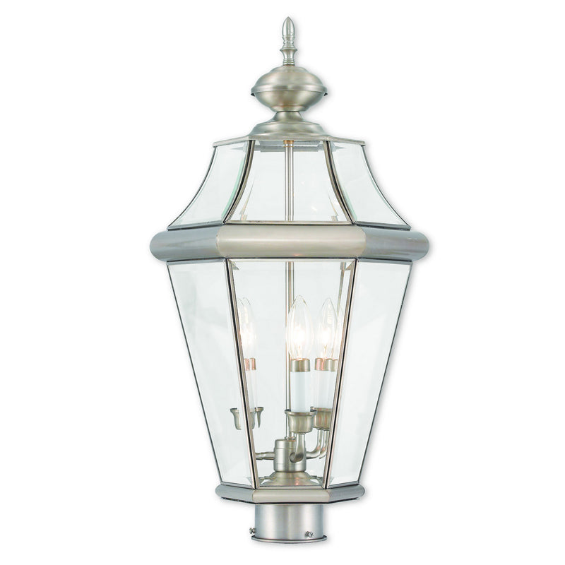 Livex Lighting 2364-91 Three Light Post-Top Lanterm, Brushed Nickel