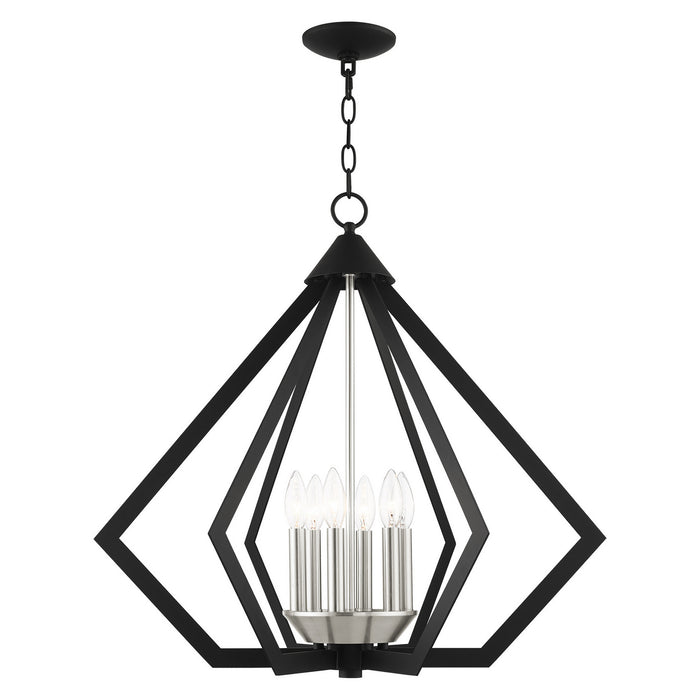 Livex Lighting 40926-04 Six Light Chandelier, Black w/ Brushed Nickel Cluster