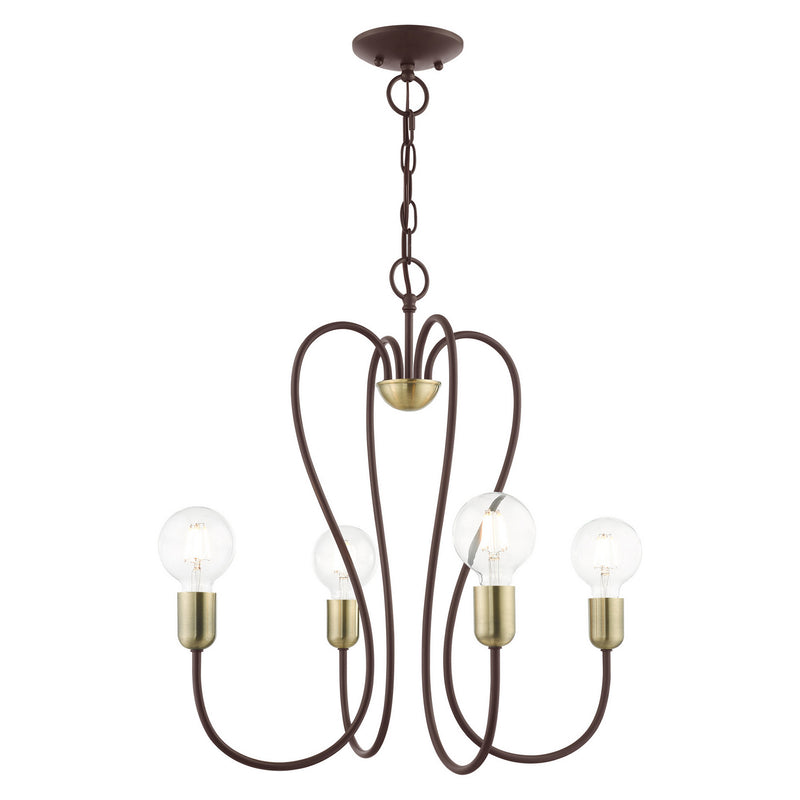 Livex Lighting 41364-07 Four Light Chandelier, Bronze w/ Antique Brasss