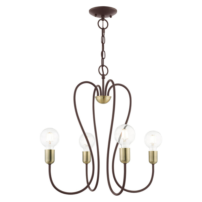 Livex Lighting 41364-07 Four Light Chandelier, Bronze w/ Antique Brasss