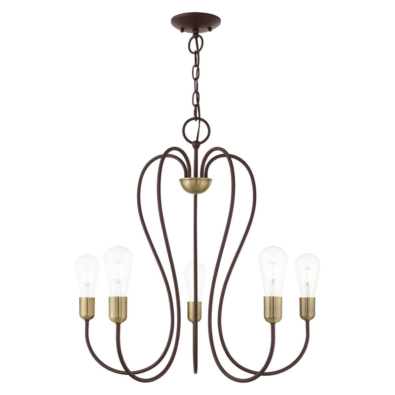Livex Lighting 41365-07 Five Light Chandelier, Bronze w/ Antique Brass