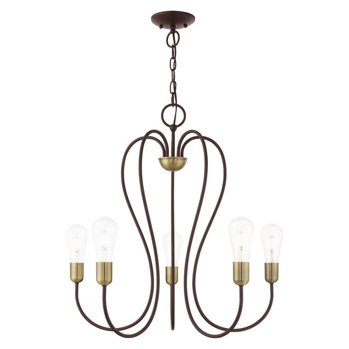 Livex Lighting 41365-07 Five Light Chandelier, Bronze w/ Antique Brass